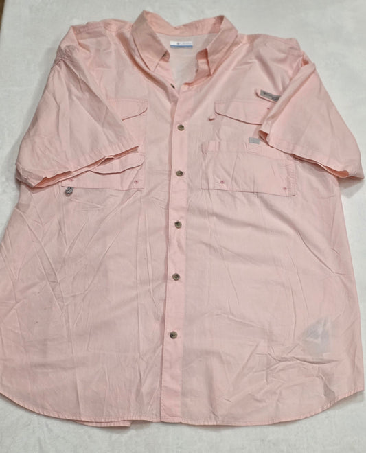 Columbia PFG Short Sleeve Fishing Shirt Men’s Large Pink Vented Performance Button Up
