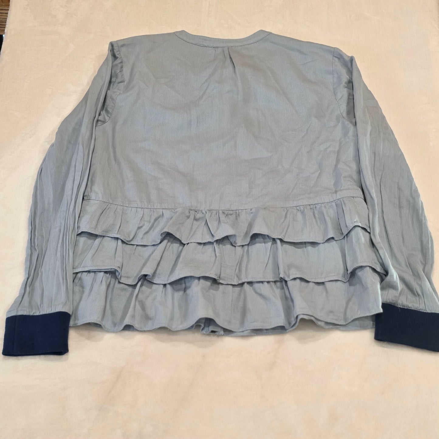 Kaari Blue Light Wash Ruffle Hem Zip Front Jacket Top Peplum – Women’s Large