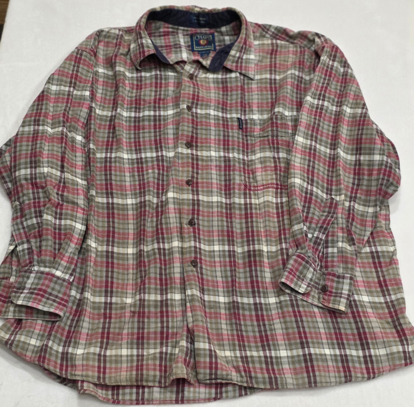 Chaps Ralph Lauren Plaid Button Down Shirt 2XB Big & Tall Long Sleeve Cotton