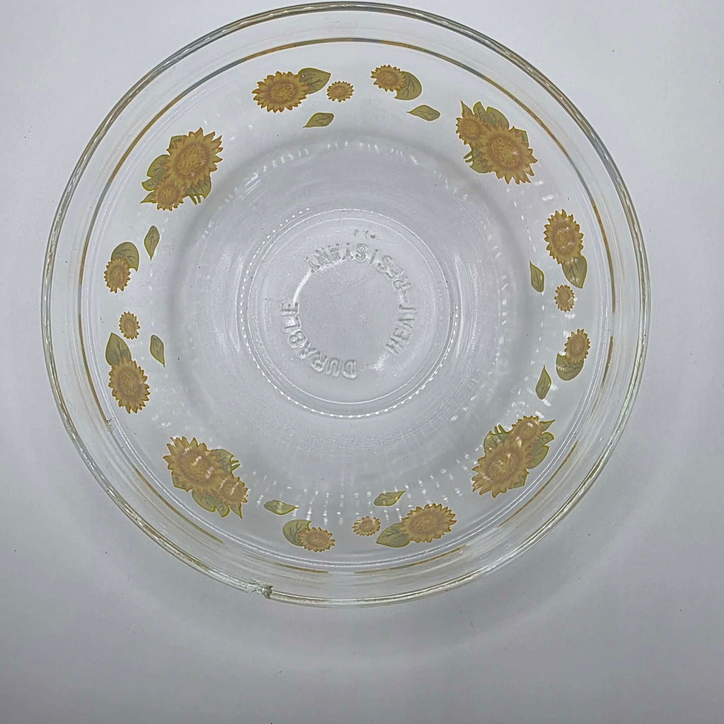 Vintage Glass Sunflower Pattern Clear Mixing Bowl Retro Kitchen Collectable Dish
