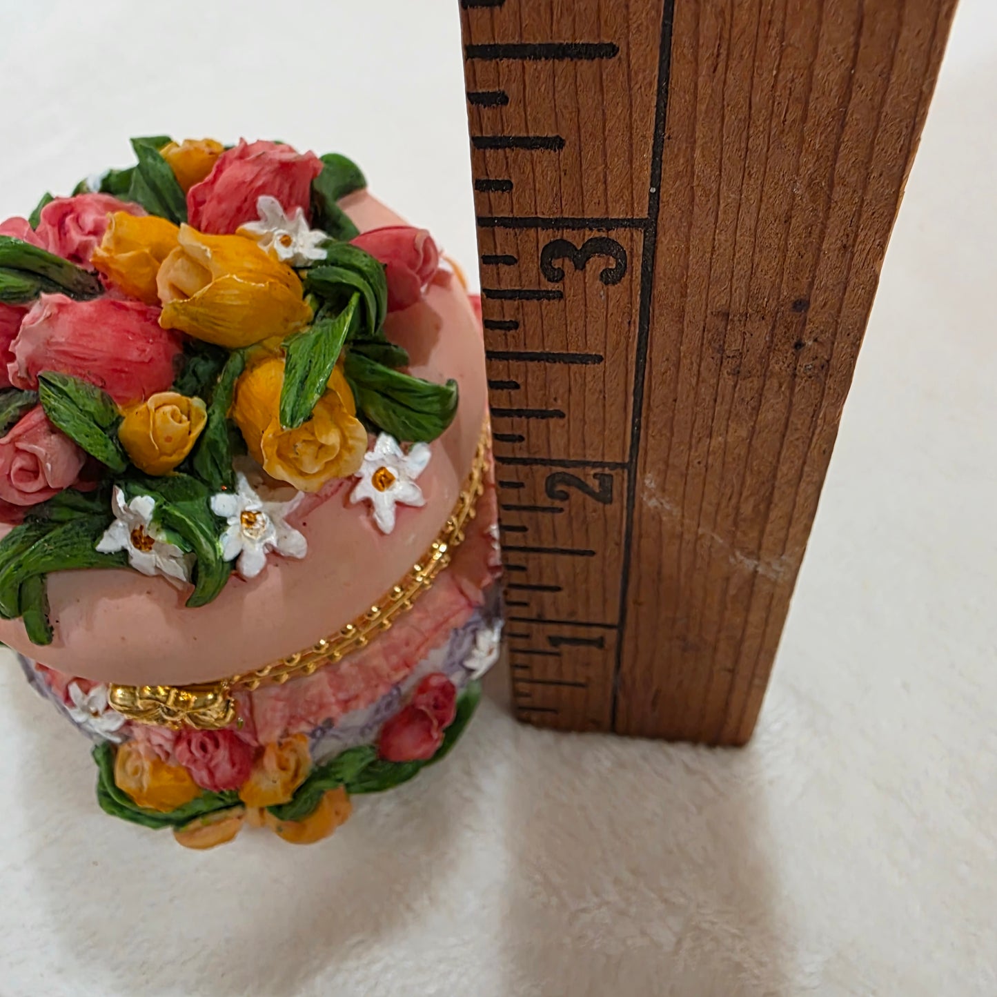 Hand Painted Resin Floral Music Box With Gold Accents, Hinged Lid and Melody