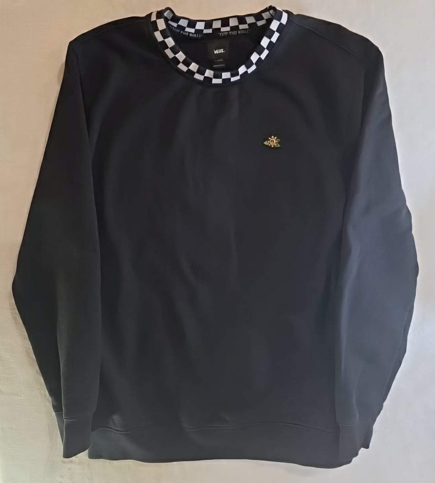 Vans Off The Wall Black Fleece Crewneck Sweatshirt Checkerboard Collar XL