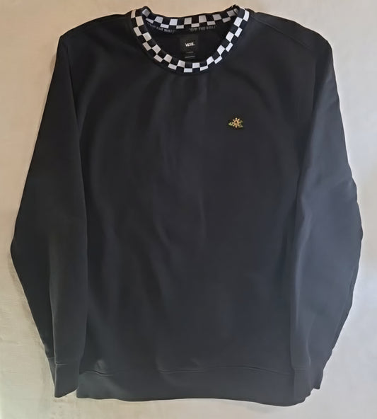Vans Off The Wall Black Fleece Crewneck Sweatshirt Checkerboard Collar XL