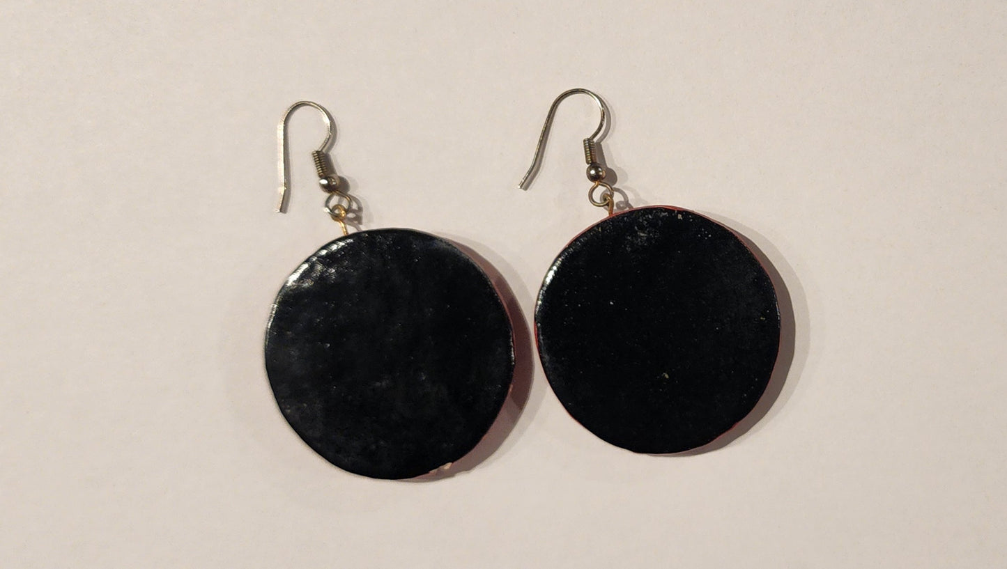 Vintage Red Round Dangle Earrings Hand-Painted Folk Art Style