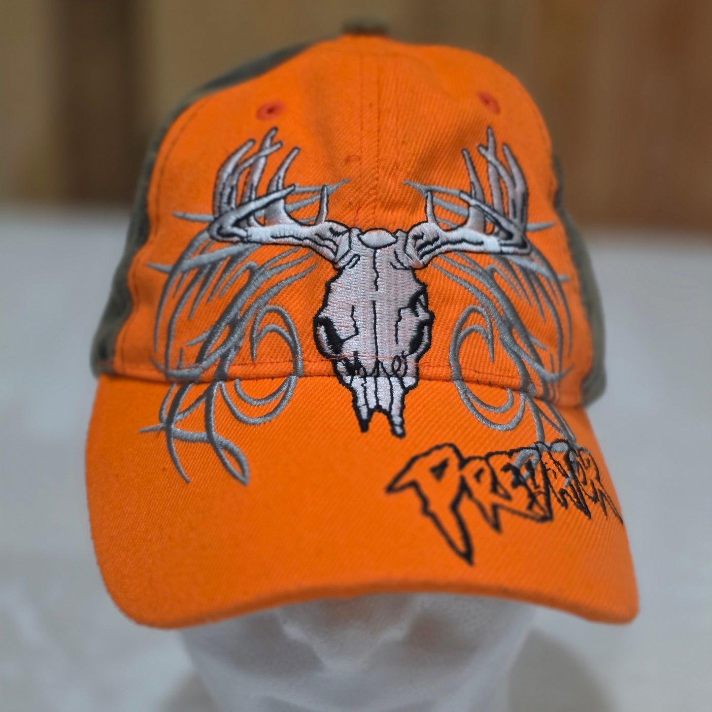 Predator Deer Skull Blaze Orange Camo Hunting Hat - KYS Design Cap, One Size