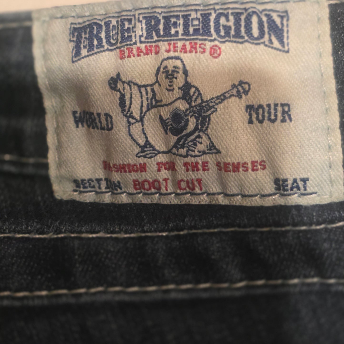 True Religion Brand Jeans Womens Size 31 Made in USA Dark Wash Flare Rhinestone Button Y2K