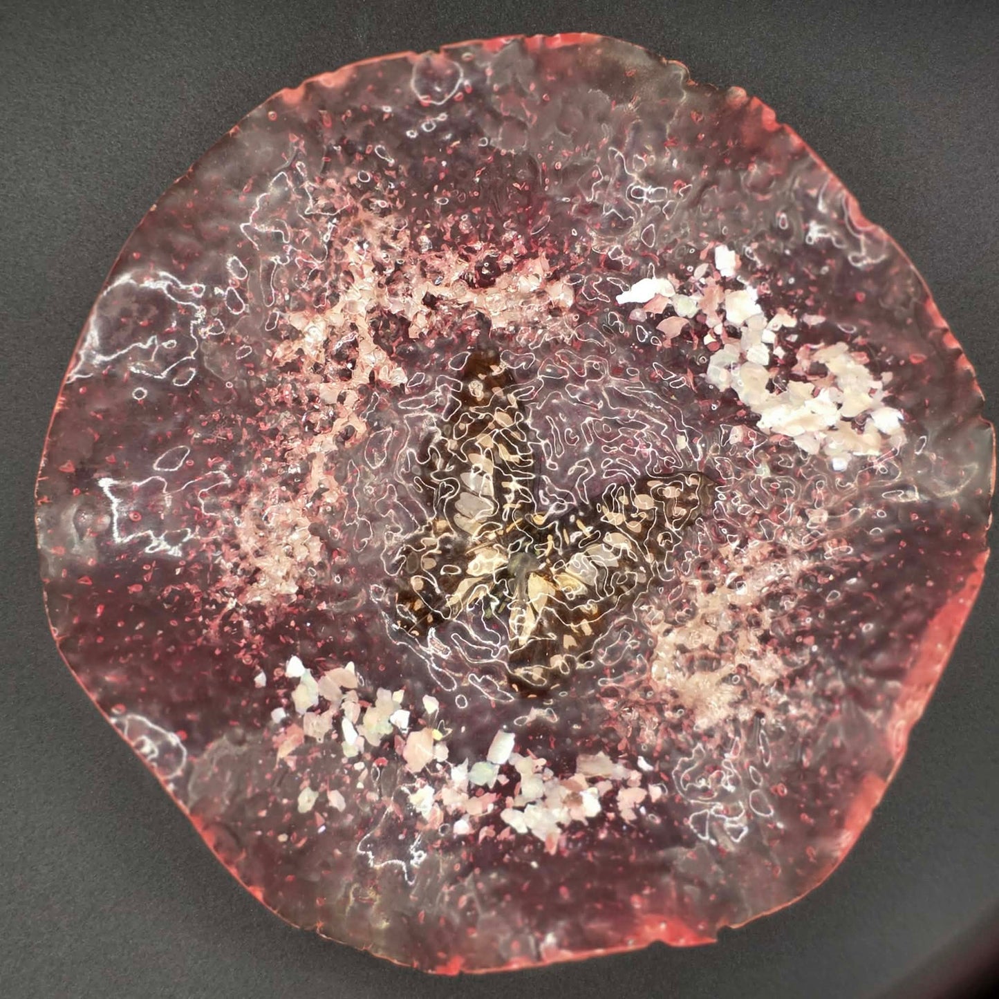 Handmade Resin Art Dish Pink Glitter Butterfly Decorative Tray Trinket Dish Gift