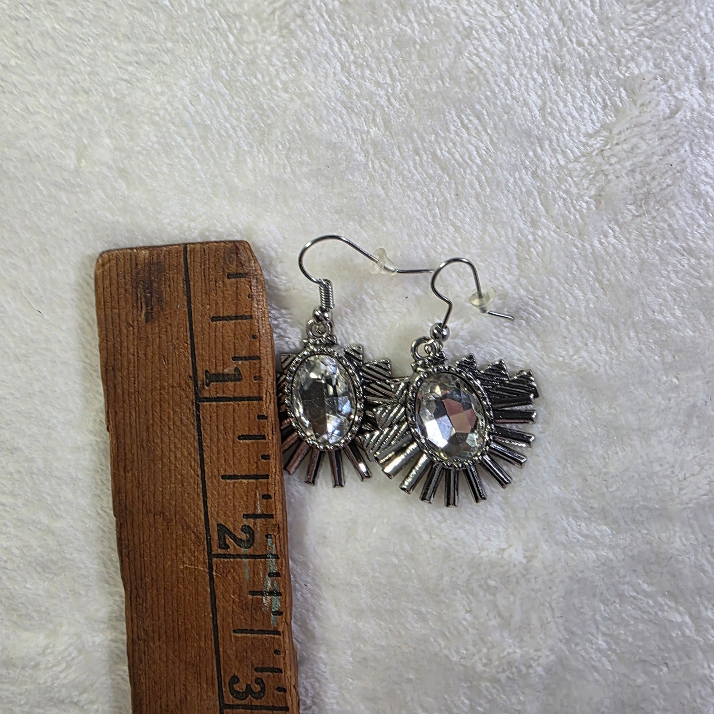 Bold Silver Tone Crystal Fan Necklace with Matching Earrings