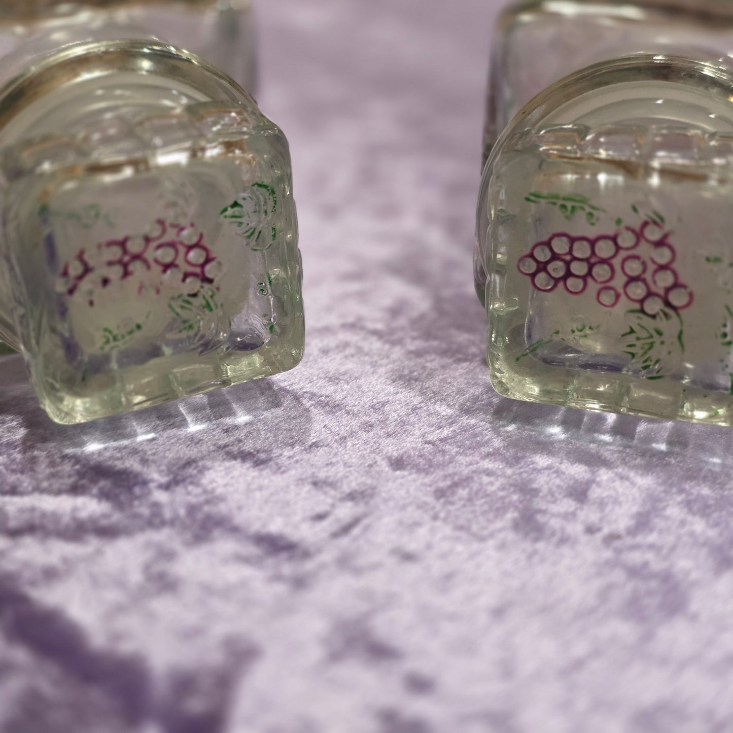 Vintage Grape Glass Bottles with Stoppers Set of 2 | Embossed Purple Grapes