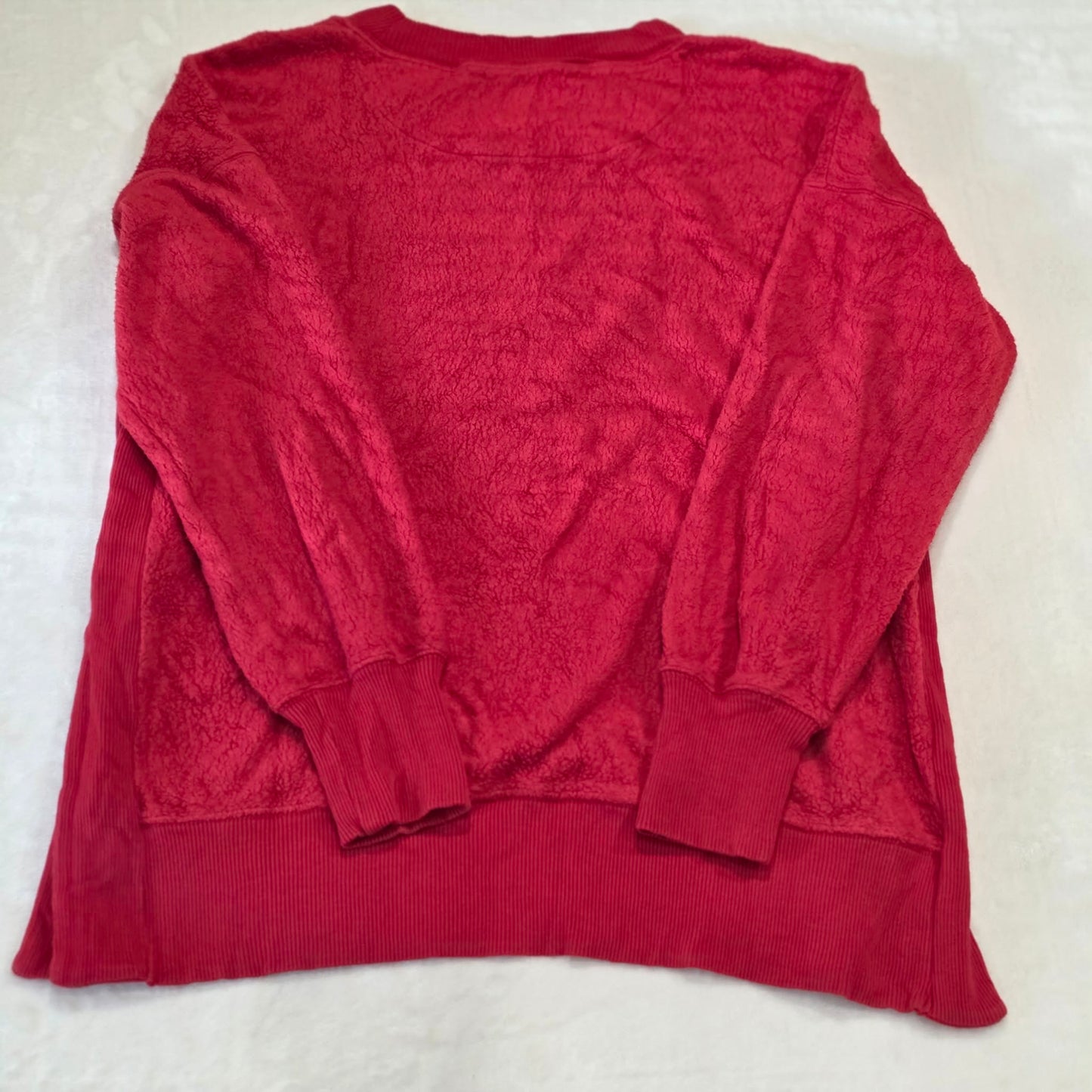 Aerie Red Sherpa Fleece Sweatshirt Side Slit Cozy Pullover “A Little Naughty”