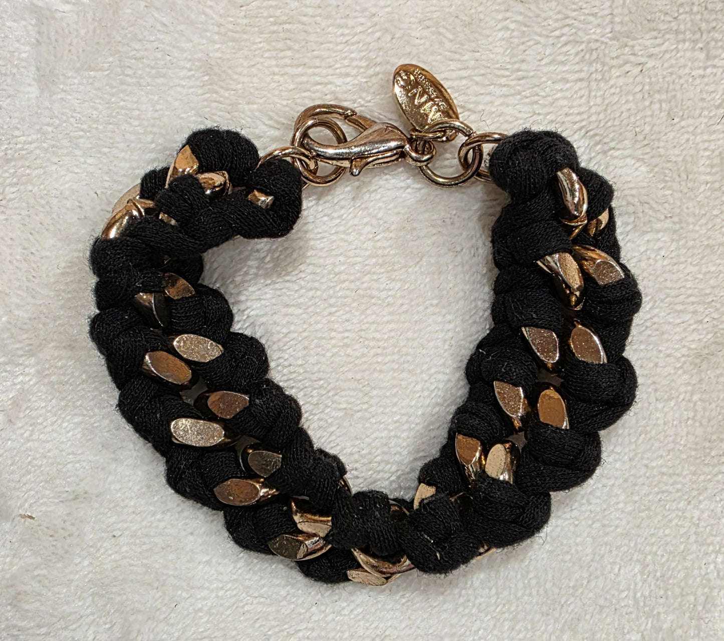Mango (MNG) Black Braided Bracelet with Gold-Tone Accents