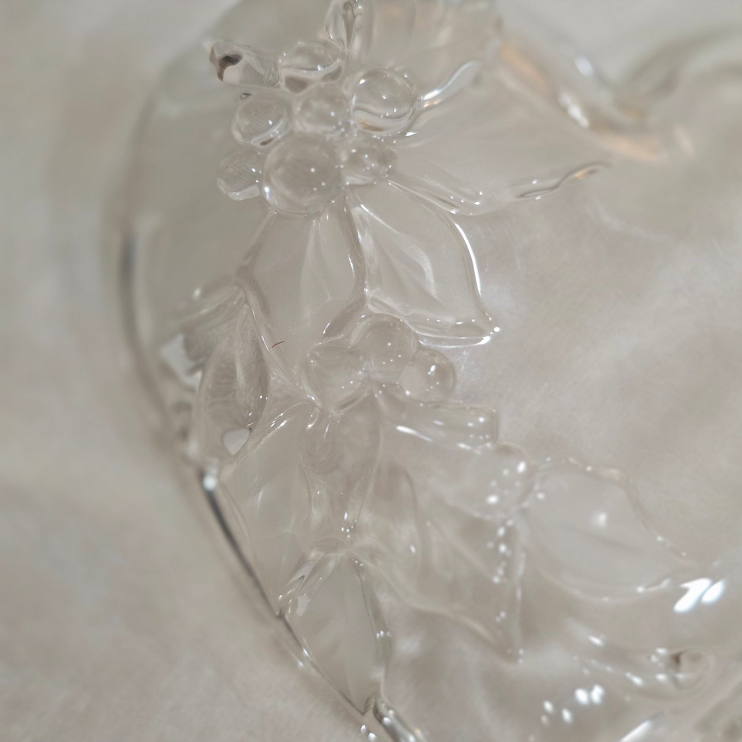 Vintage Clear Pressed Glass Heart Trinket Dish with Floral Detail