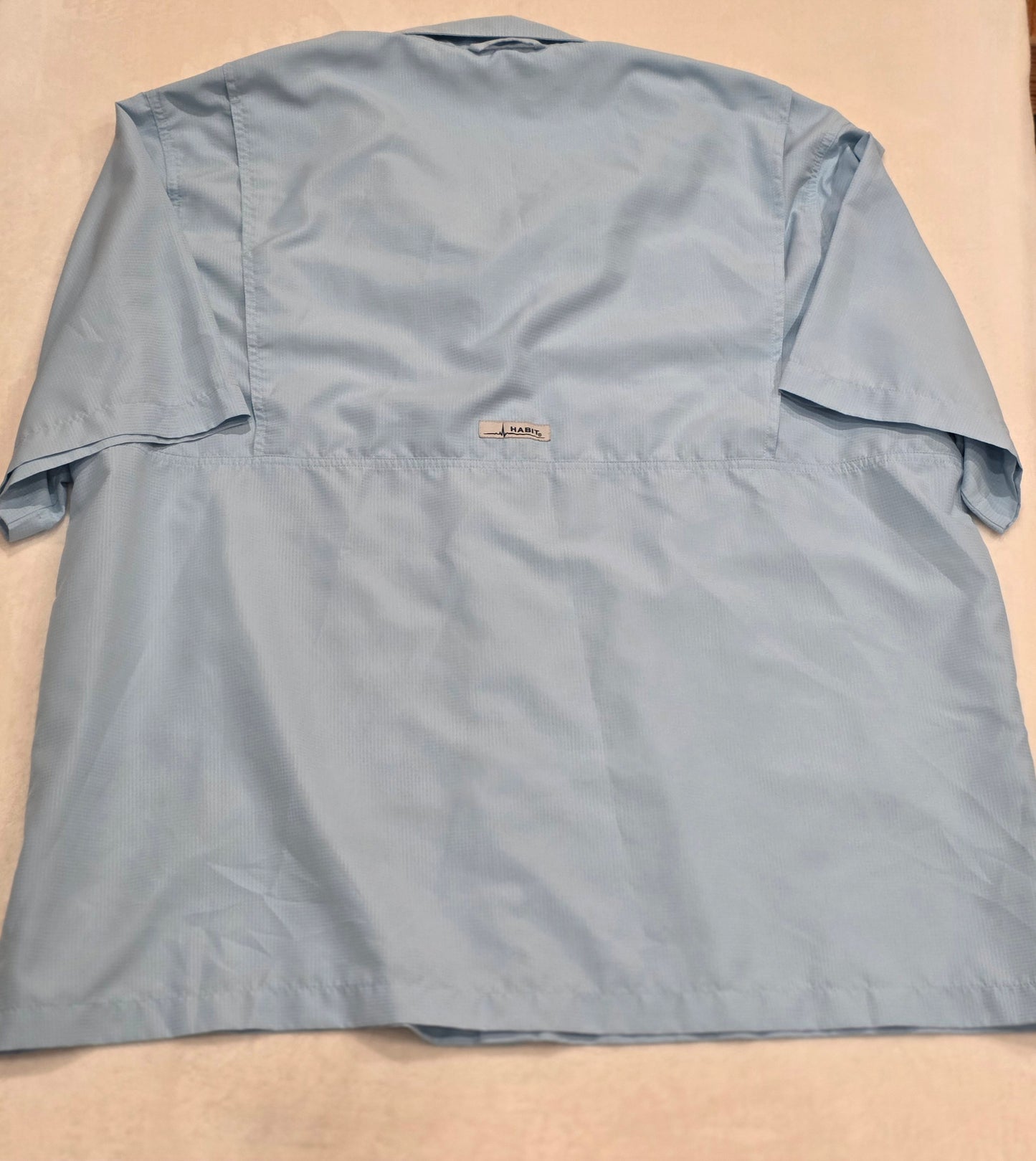 Habit Outdoors Fishing Shirt Mens 2XL Light Blue UPF 40 Vented Short Sleeve Performance
