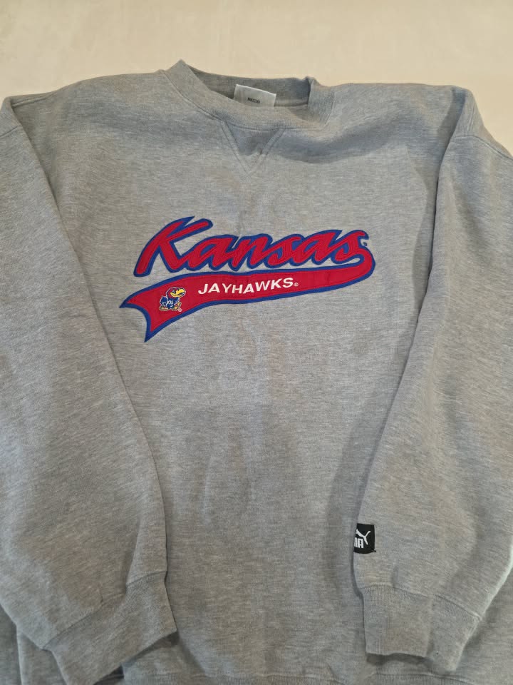 PUMA Kansas Jayhawks Embroidered Crewneck Sweatshirt Gray XL NCAA College