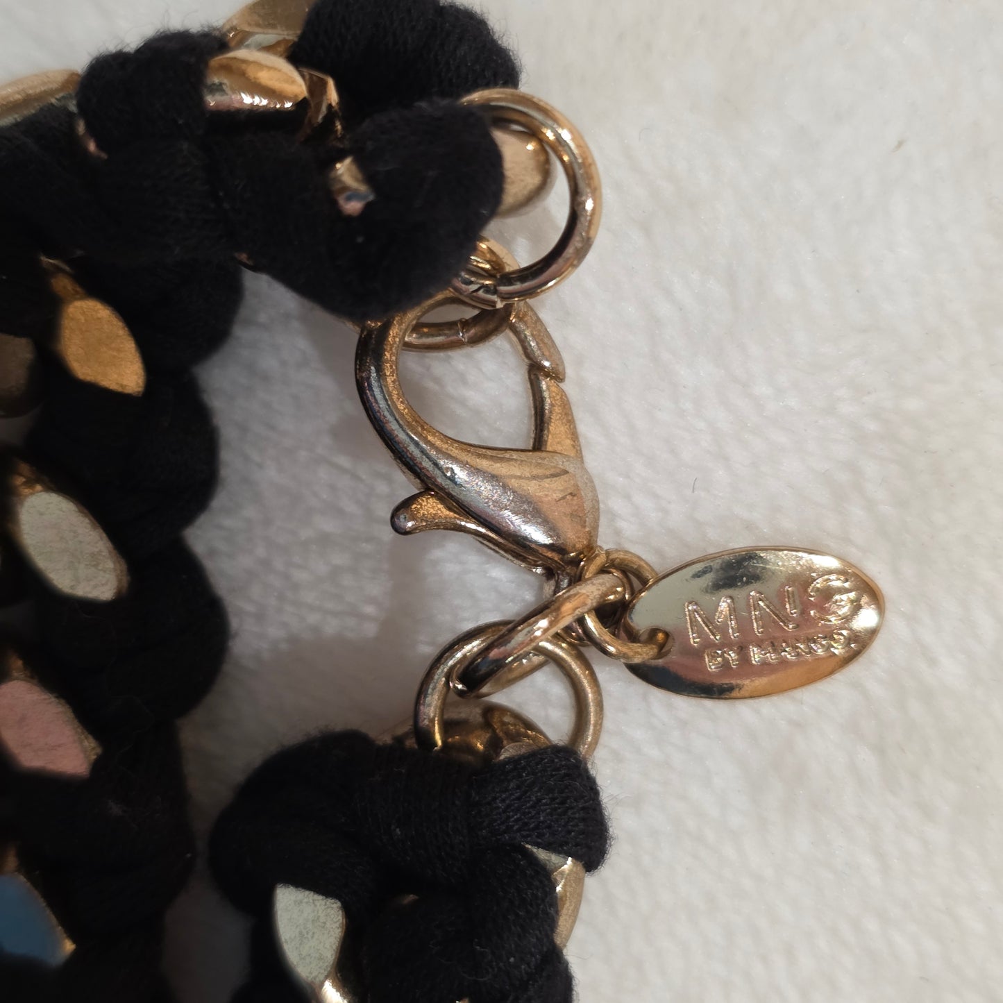 Mango (MNG) Black Braided Bracelet with Gold-Tone Accents