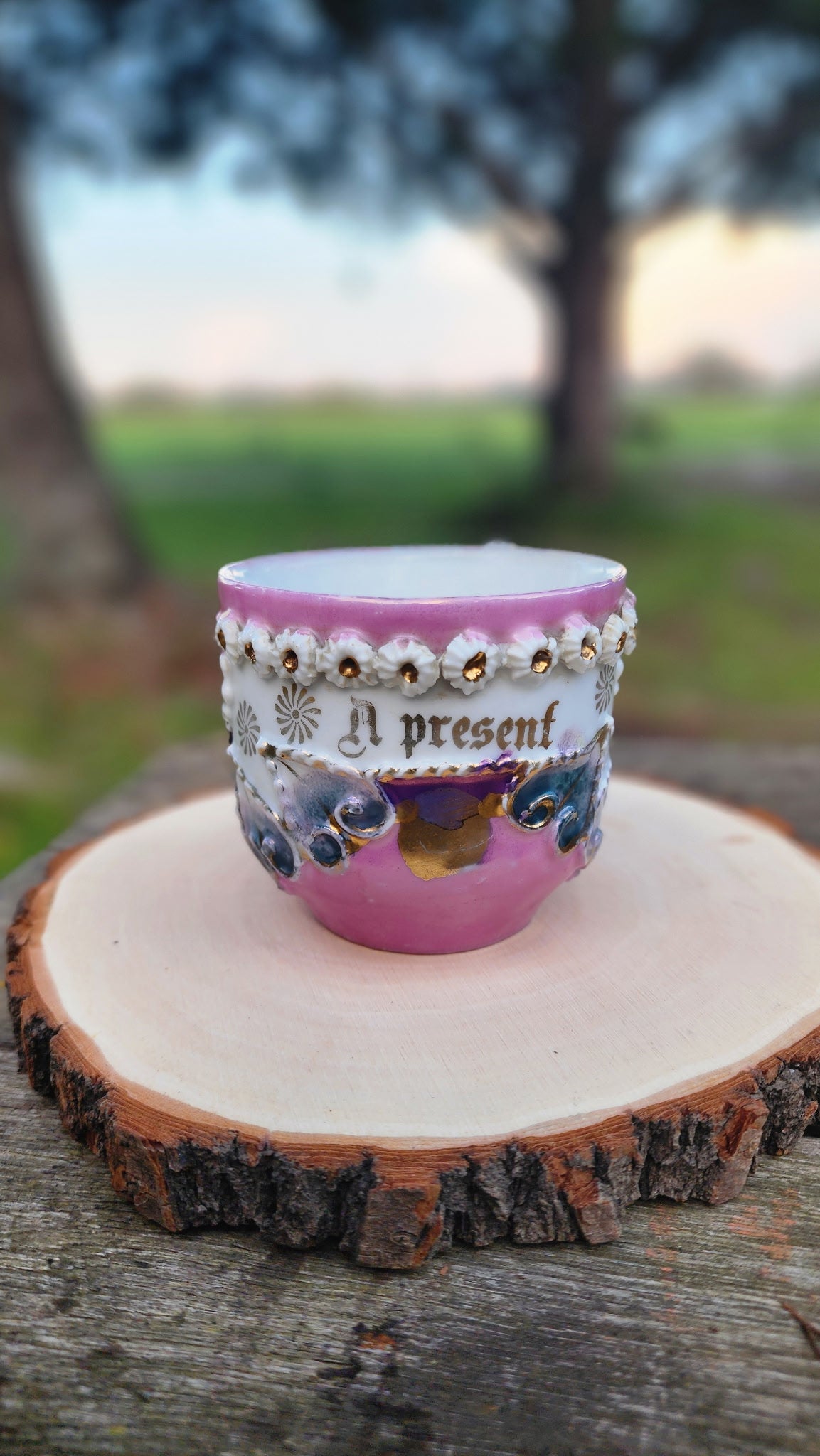 Vintage Germany Pink Lustreware Cup A Present Child's Tea Cup