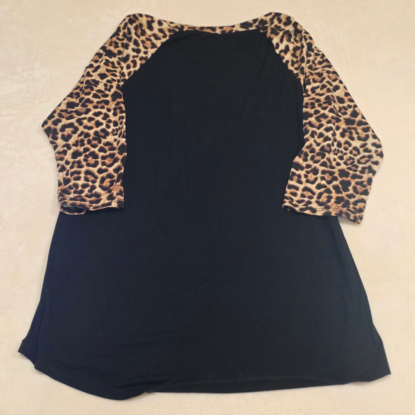 Womens Leopard Print Raglan Sleeve Top Black Casual Shirt Lightheart Size Large