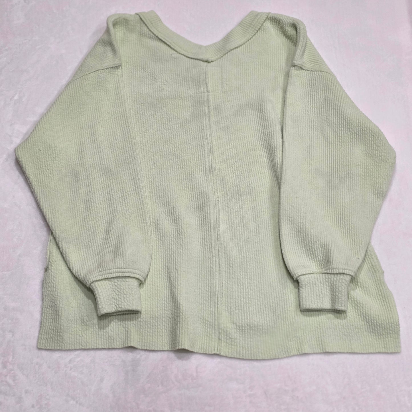 Aerie Waffle Knit Sweater Women’s Small Sage Green V Neck Long Sleeve Cozy Pullover