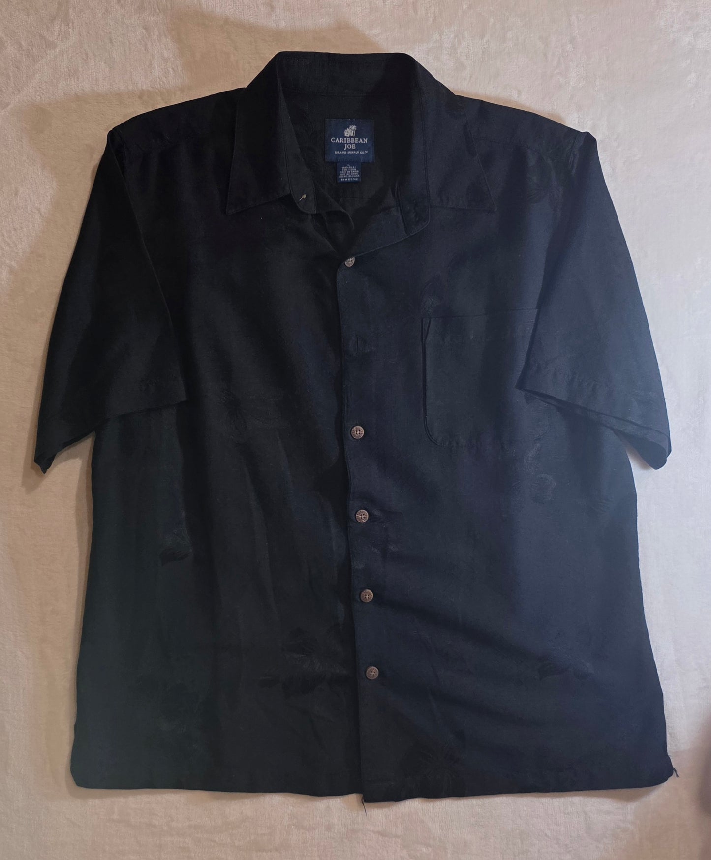 Caribbean Joe Black Palm Tree Print Button-up Short Sleeve Men's L
