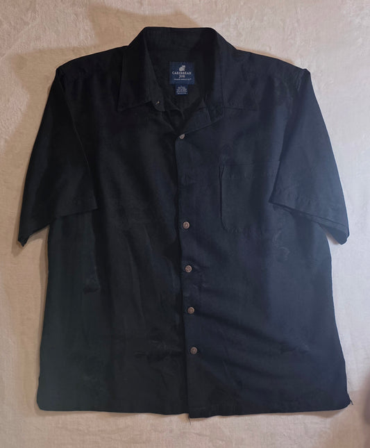 Caribbean Joe Black Palm Tree Print Button-up Short Sleeve Men's L