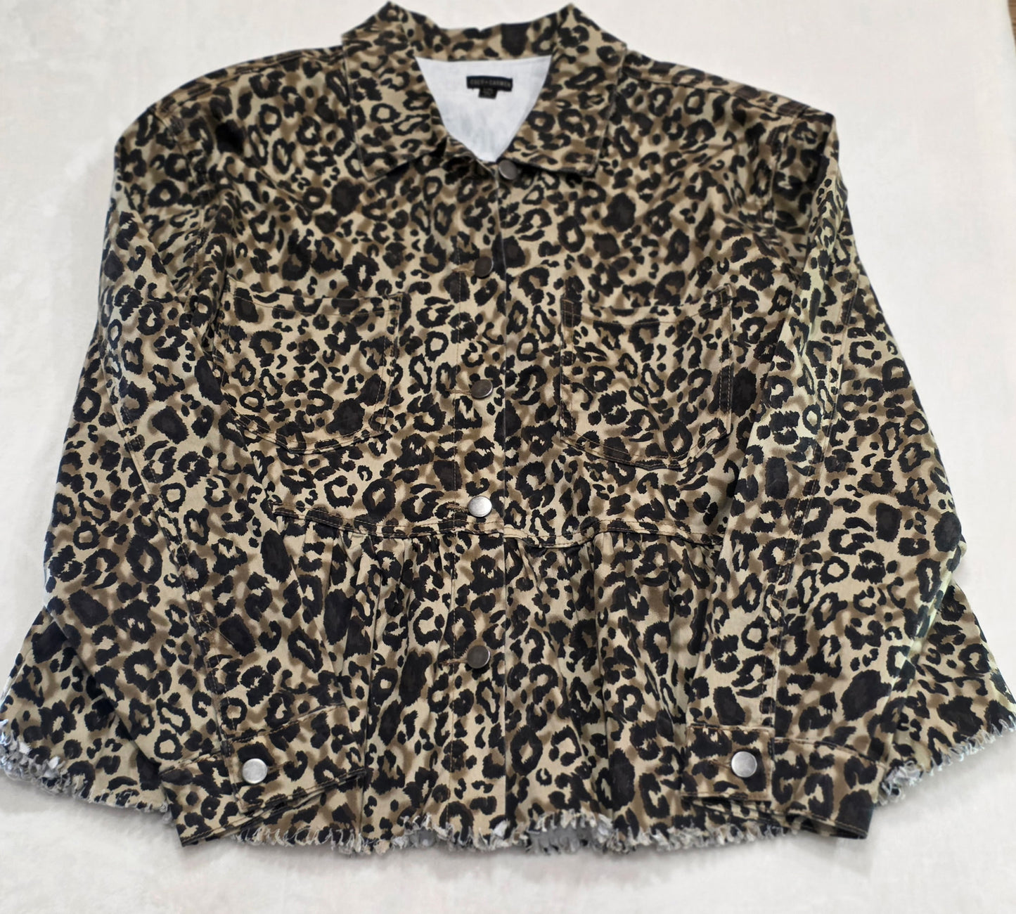 Coco + Carmen Leopard Print Peplum Jacket Raw Hem Women’s L/XL