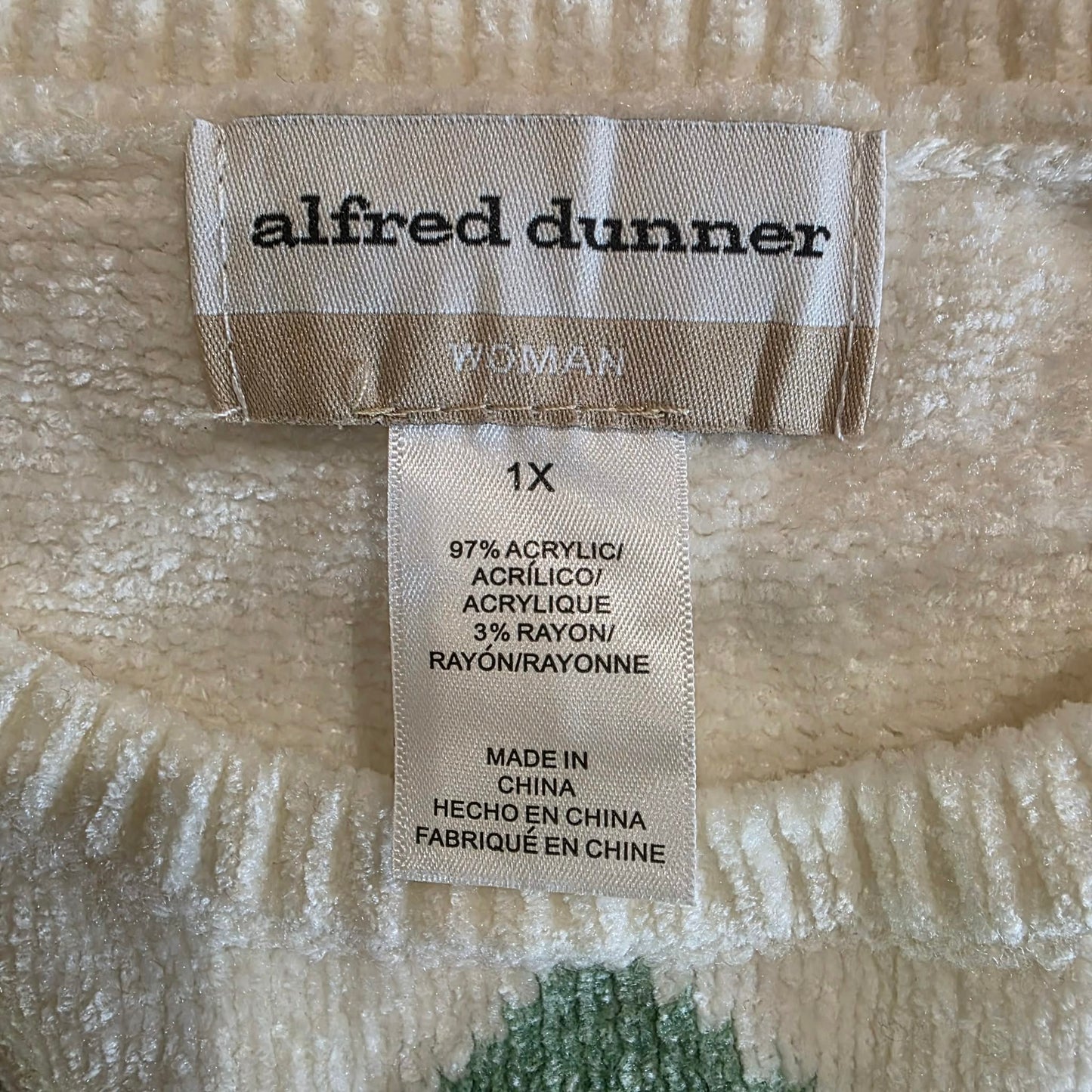 Alfred Dunner Cozy Grandma Chic Argyle Knit Sweater Floral Detail Women’s 1X