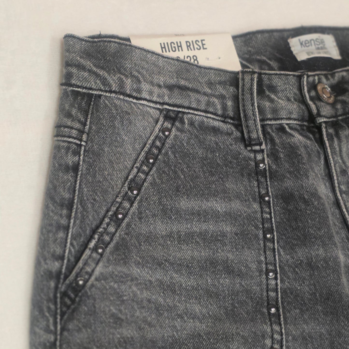 Kensie Jeans Georgia High Rise Flare Size 6 NWT Black Wash Studded Retro Luxe Stretch