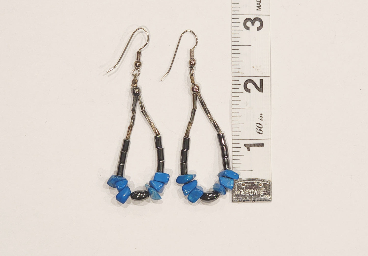 Vintage Blue Stone Beaded Jewelry Set Necklace & Dangle Earrings Southwestern Style