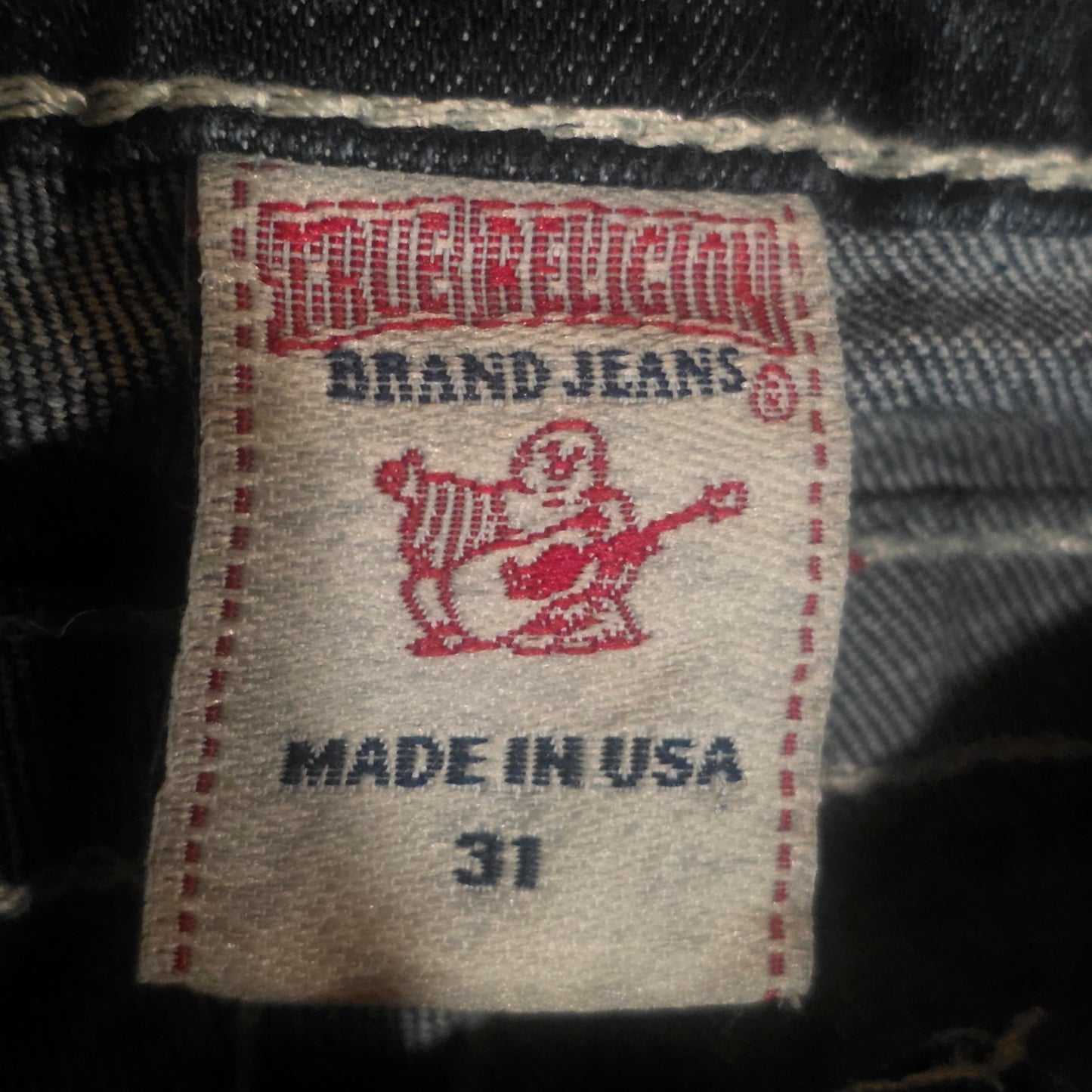 True Religion Brand Jeans Womens Size 31 Made in USA Dark Wash Flare Rhinestone Button Y2K