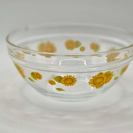 Vintage Glass Sunflower Pattern Clear Mixing Bowl Retro Kitchen Collectable Dish