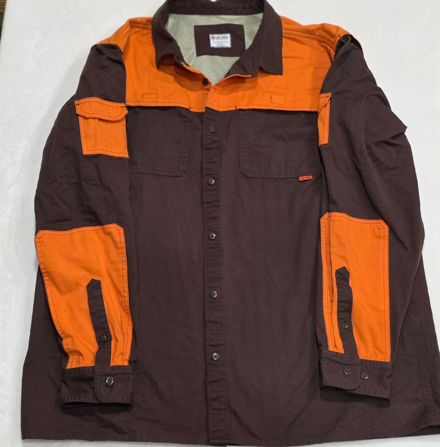 HEYBO Men’s 3XL Brown Blaze Orange Hunting Field Shirt Workwear Vented Utility