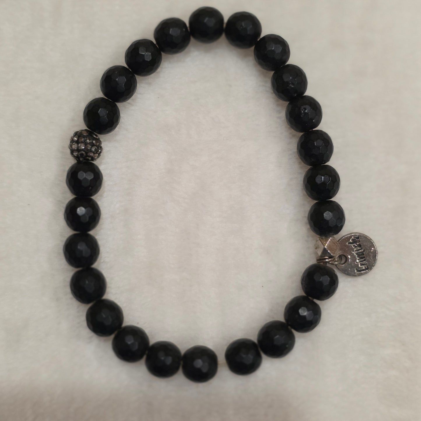 Erimish Black Beaded Stretch Bracelet with Rhinestone accent