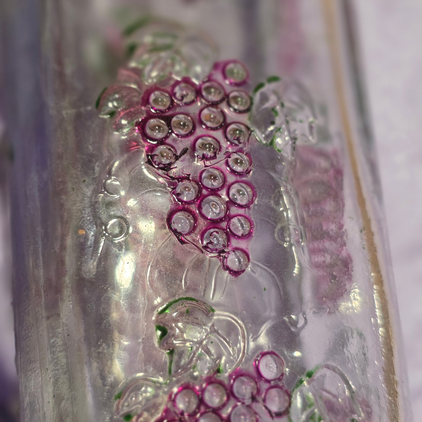 Vintage Grape Glass Bottles with Stoppers Set of 2 | Embossed Purple Grapes