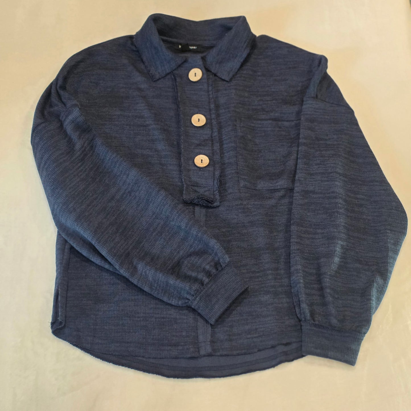Blu Pepper Cozy Navy Henley Sweater Collared Button Front Long Sleeve Size Small