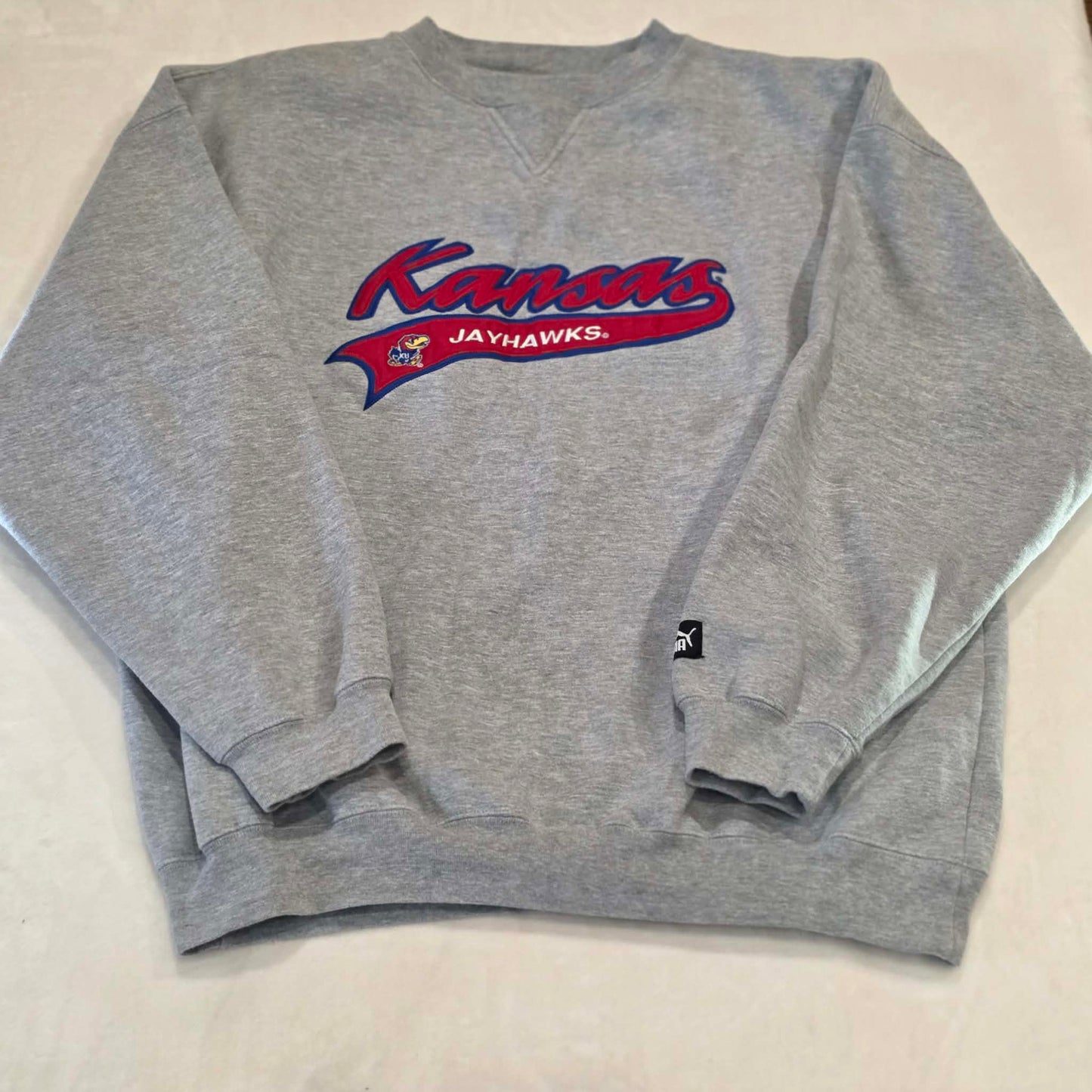 PUMA Kansas Jayhawks Embroidered Crewneck Sweatshirt Gray XL NCAA College