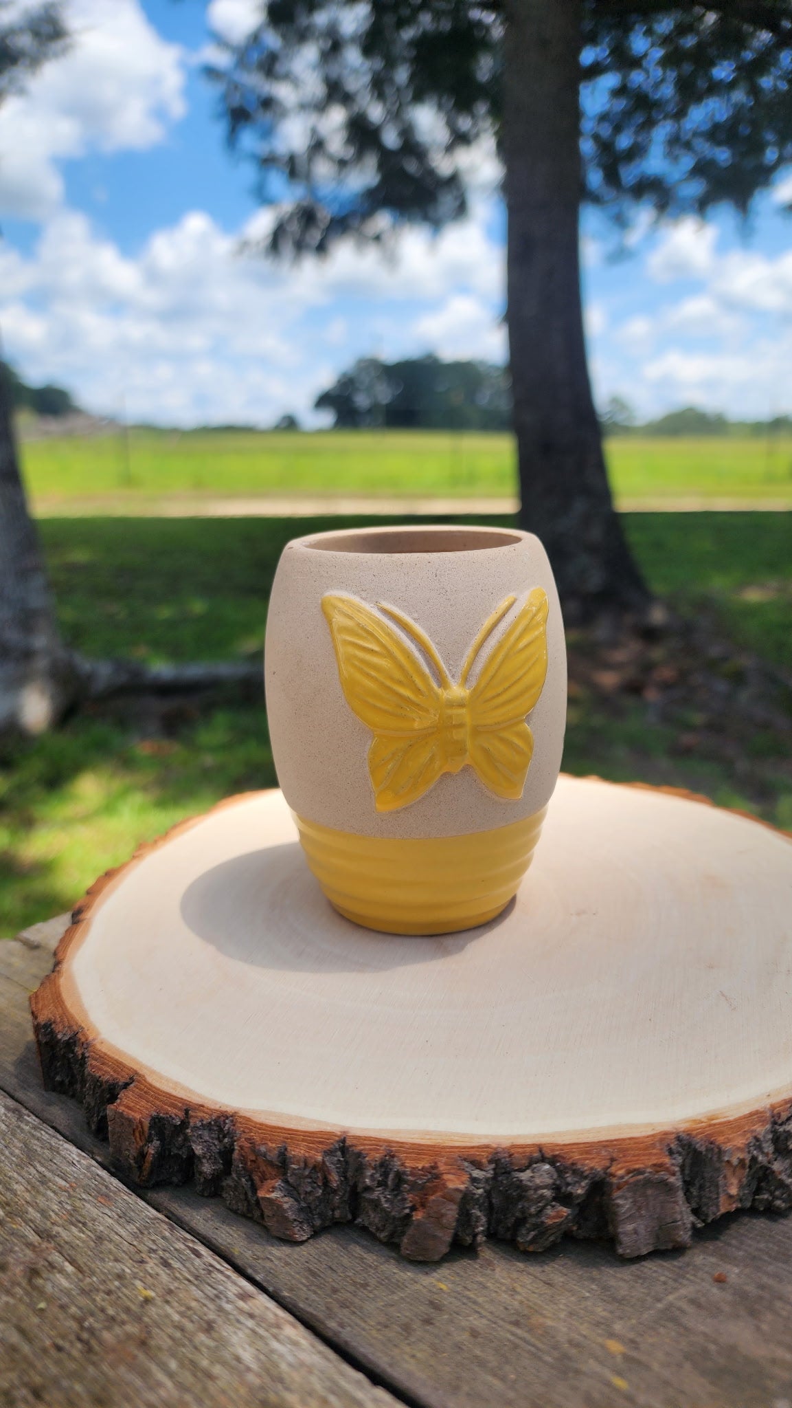 Handmade Clay Butterfly Vase Two Tone Boho Cottagecore Decor