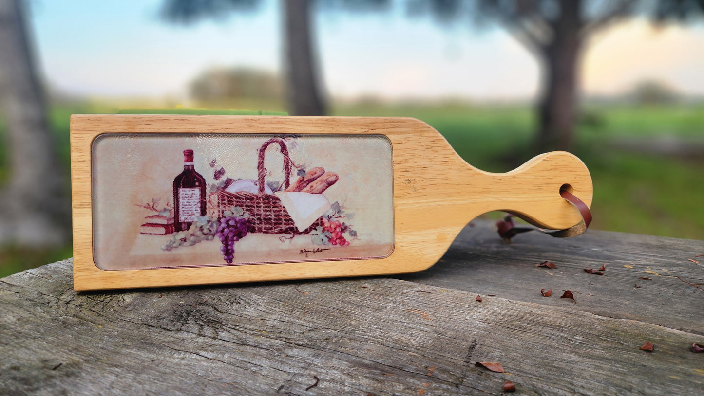 Charcuterie Board Wood Glass Decorative Wine with Leather Hanging Strap