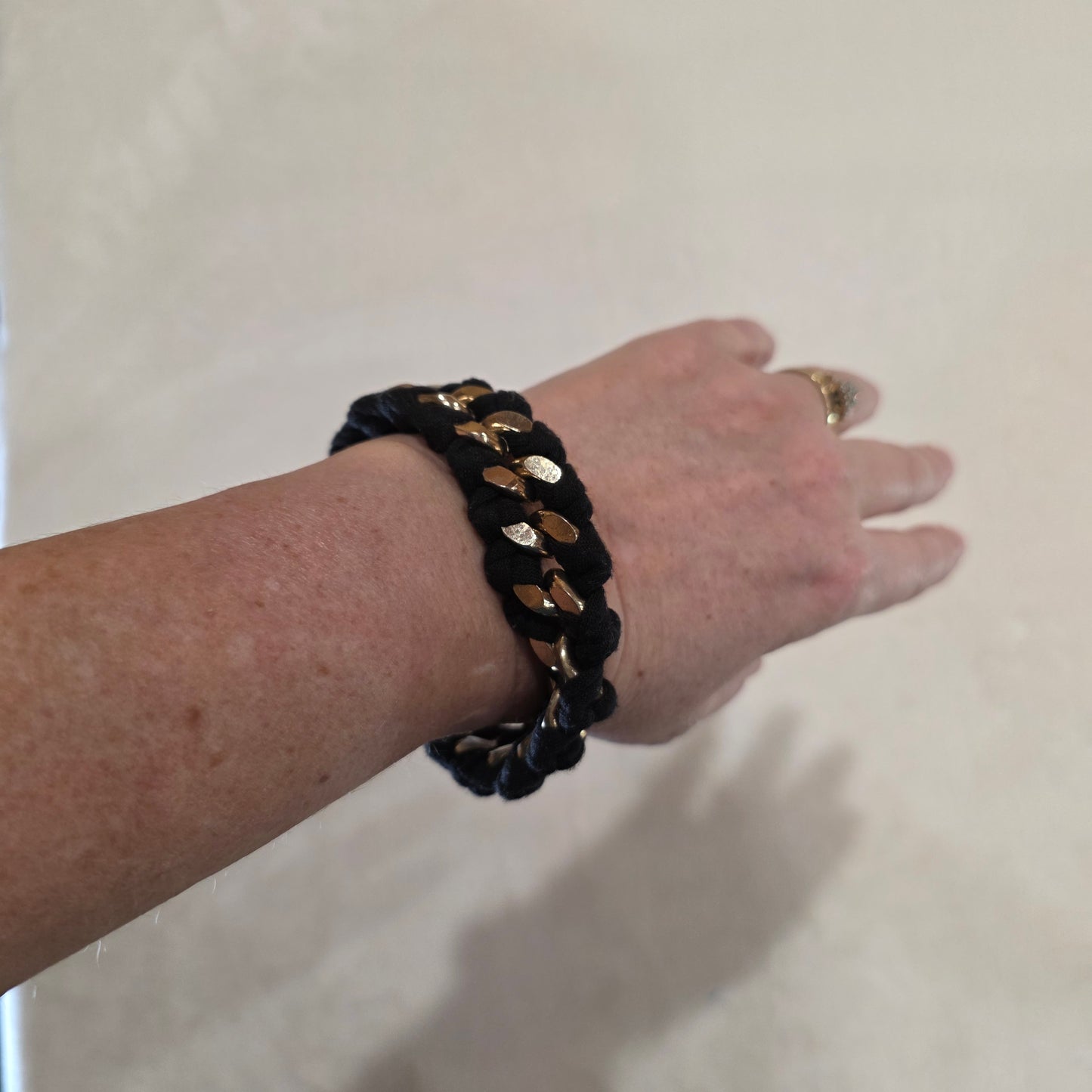 Mango (MNG) Black Braided Bracelet with Gold-Tone Accents