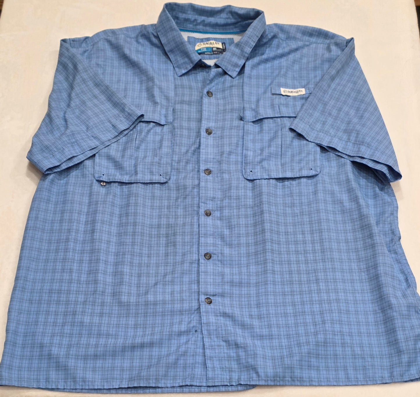 Magellan Fish Gear Shirt Mens 2XL Blue Plaid Angler Fit Fishing Vented Outdoor Camp