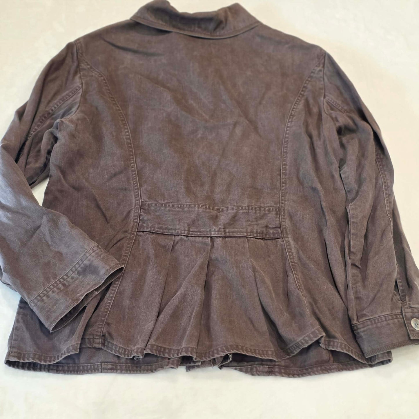 J.Jill Women’s Brown Button Front Jacket Peplum Back Size 1X Utility Style