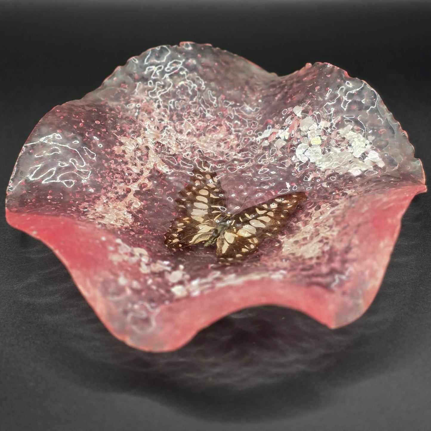 Handmade Resin Art Dish Pink Glitter Butterfly Decorative Tray Trinket Dish Gift