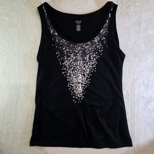 A New Approach A.N.A Tank Top Black with Sequins Women’s Size Petite PL