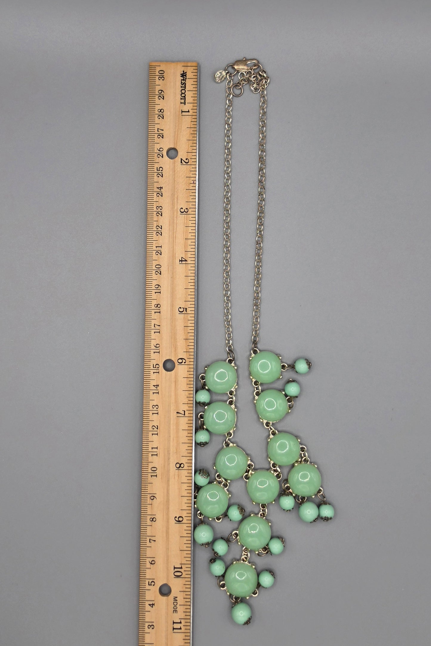 Jane Stone Mint Green Beaded Statement Necklace Silver Tone Bib Style Chandelier