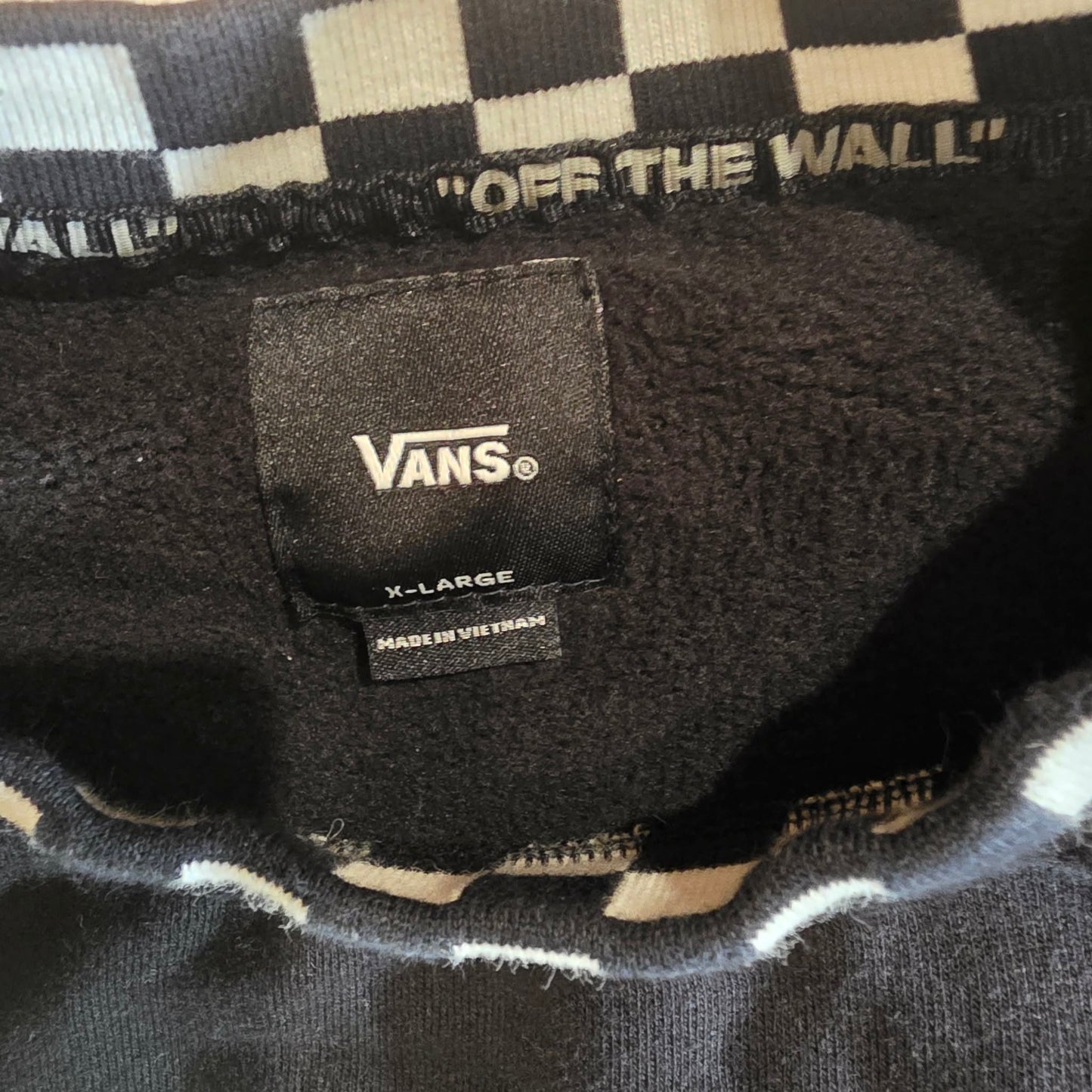 Vans Off The Wall Black Fleece Crewneck Sweatshirt Checkerboard Collar XL