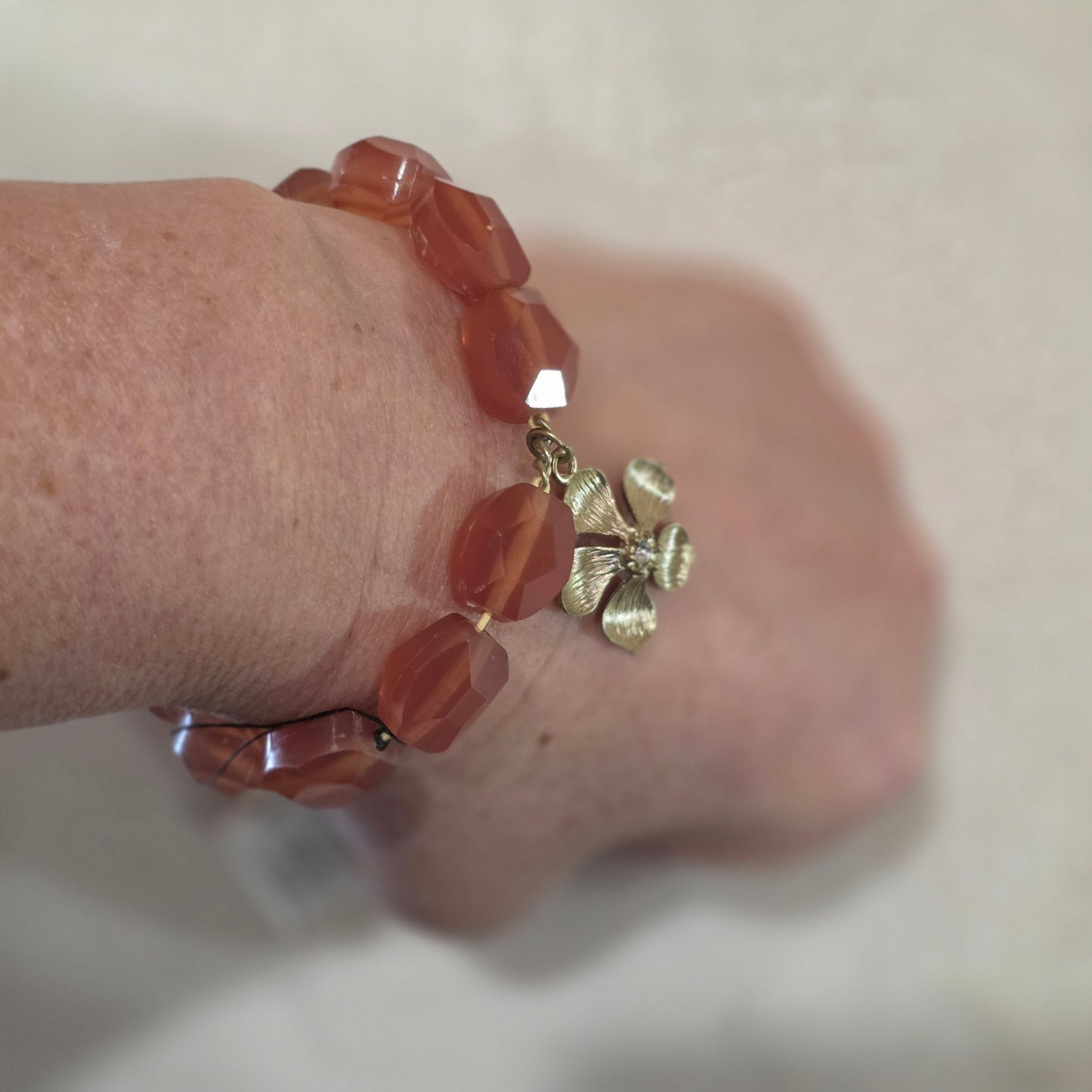 Relic Stretchable Bracelet with Motif Flower Charm Faux Diamond Accent