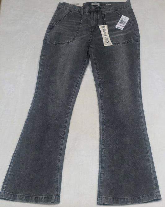 Kensie Jeans Georgia High Rise Flare Size 6 NWT Black Wash Studded Retro Luxe Stretch