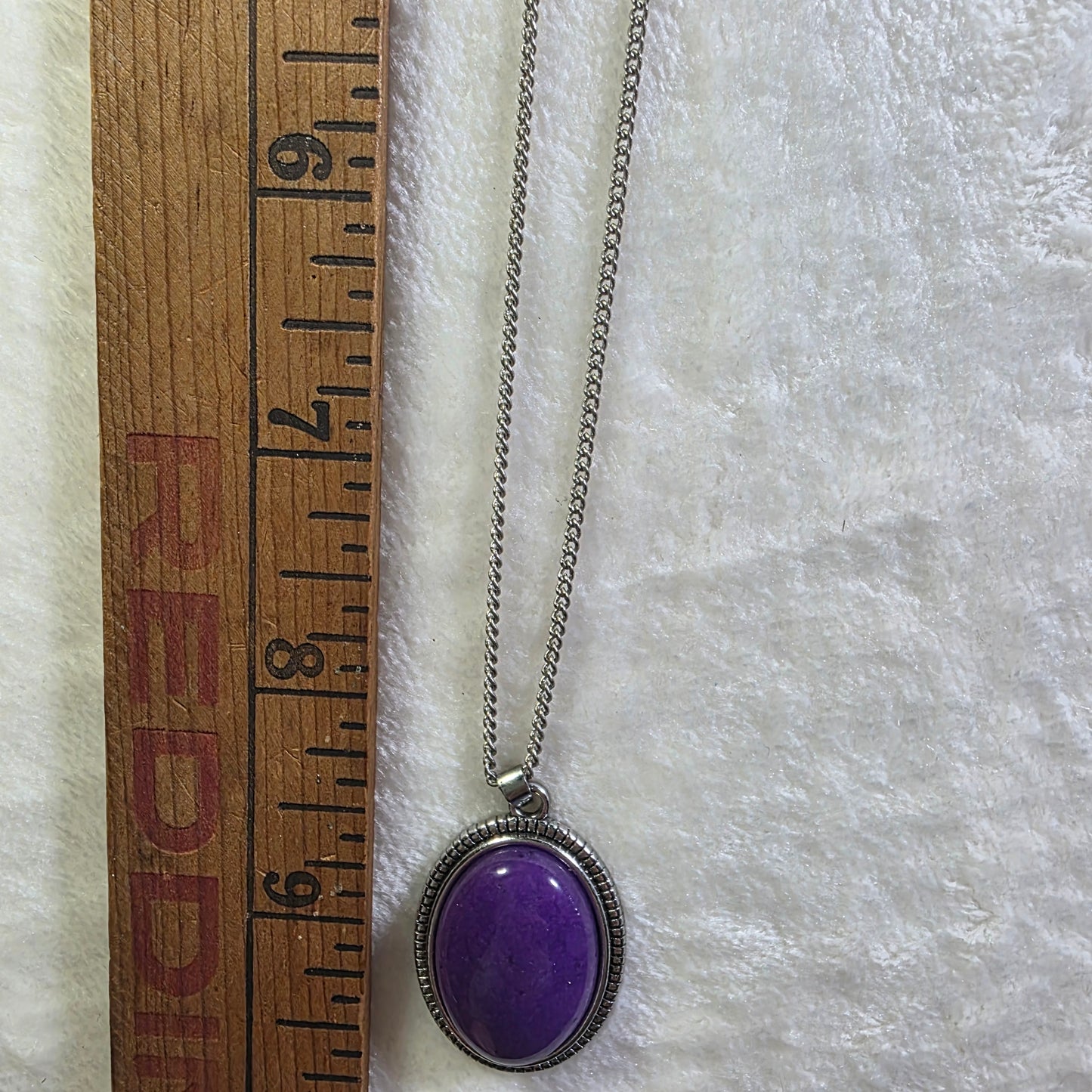 Purple Oval Statement Pendant Necklace Silver Tone Chain Bold Fashion Gift