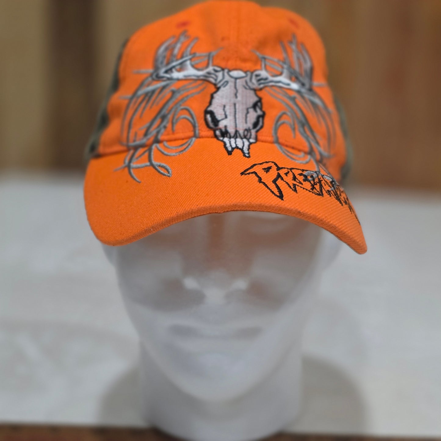 Predator Deer Skull Blaze Orange Camo Hunting Hat - KYS Design Cap, One Size