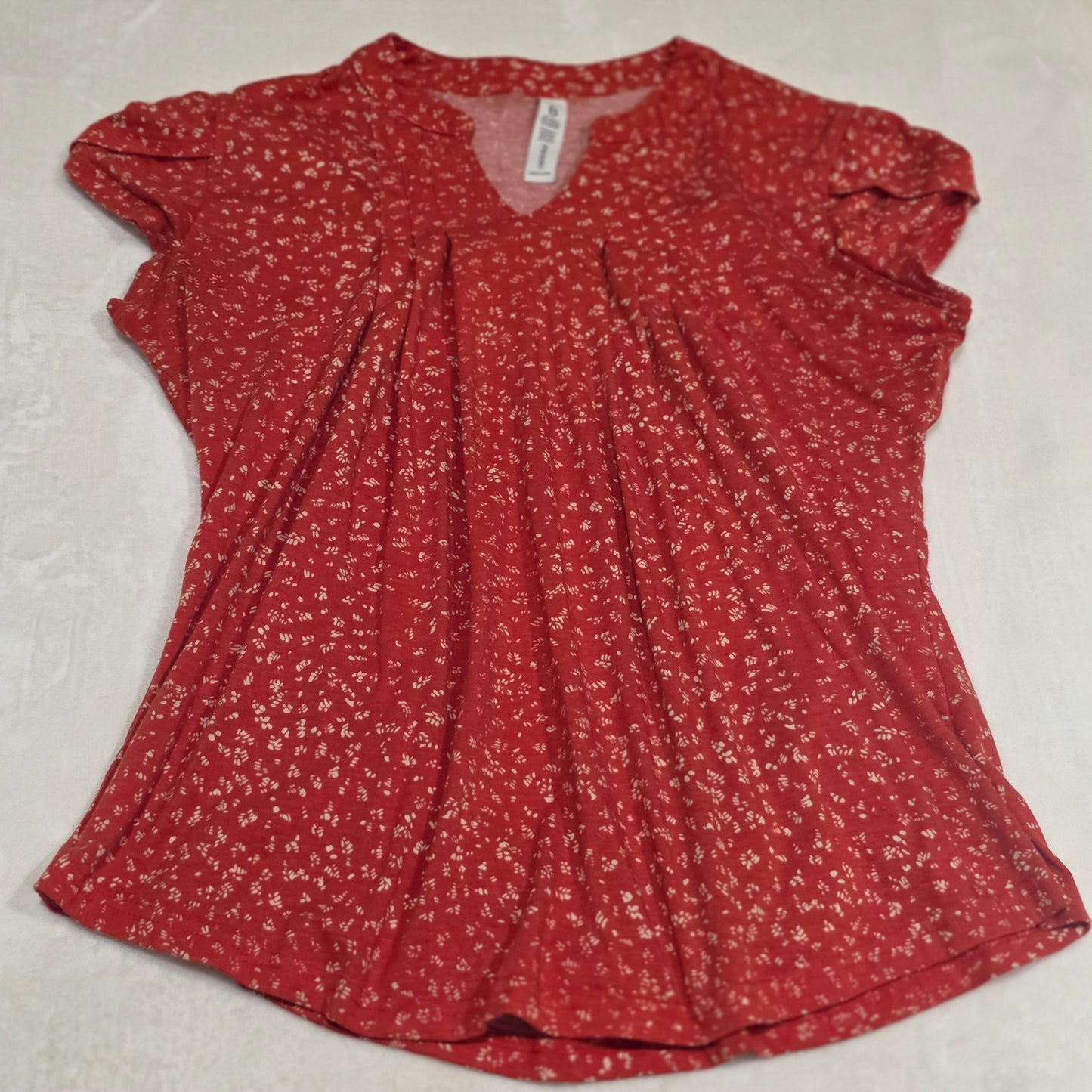Womens Red Boho Floral Blouse Flowy Tunic Top Rayon Stretch Size Large