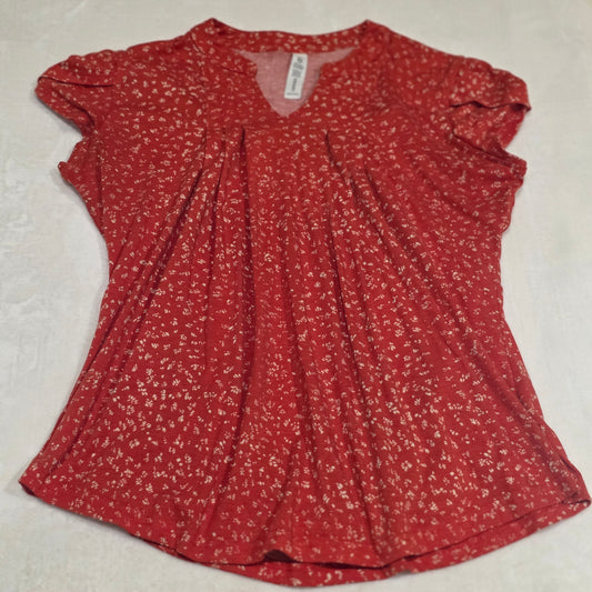 Womens Red Boho Floral Blouse Flowy Tunic Top Rayon Stretch Size Large
